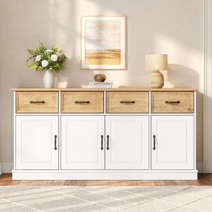 Sideboard B 160 x T 40 x H 78 cm aus MDF mit 4 Schubladen und höhenverstellbaren Einlegeböden – Bild 3