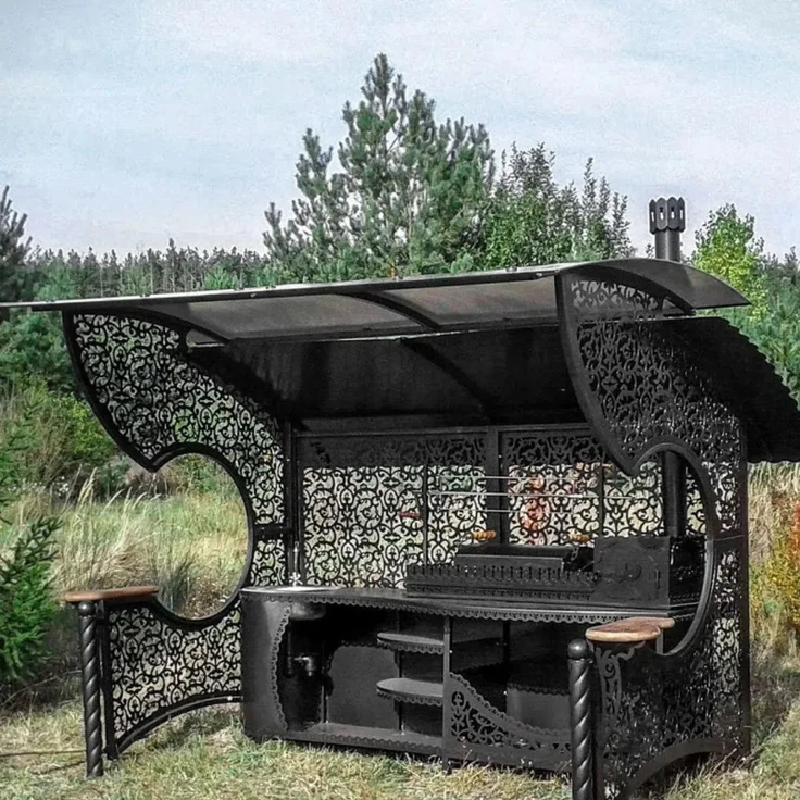 Außenküche – Luxus-Gartenpavillon Emir mit Ofen in Schwarz – Bild 2