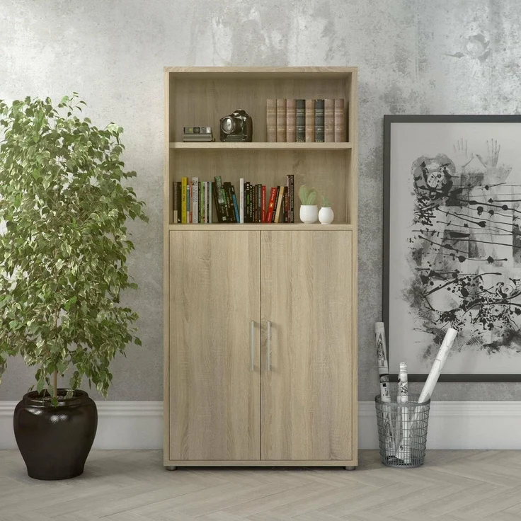 Dmora - Kommode Louna, Wohnzimmerbuffet, Wohnzimmer-Sideboard, Moderne Küchen-Speisekammer, 89x40 h186 cm, Eiche – Bild 1
