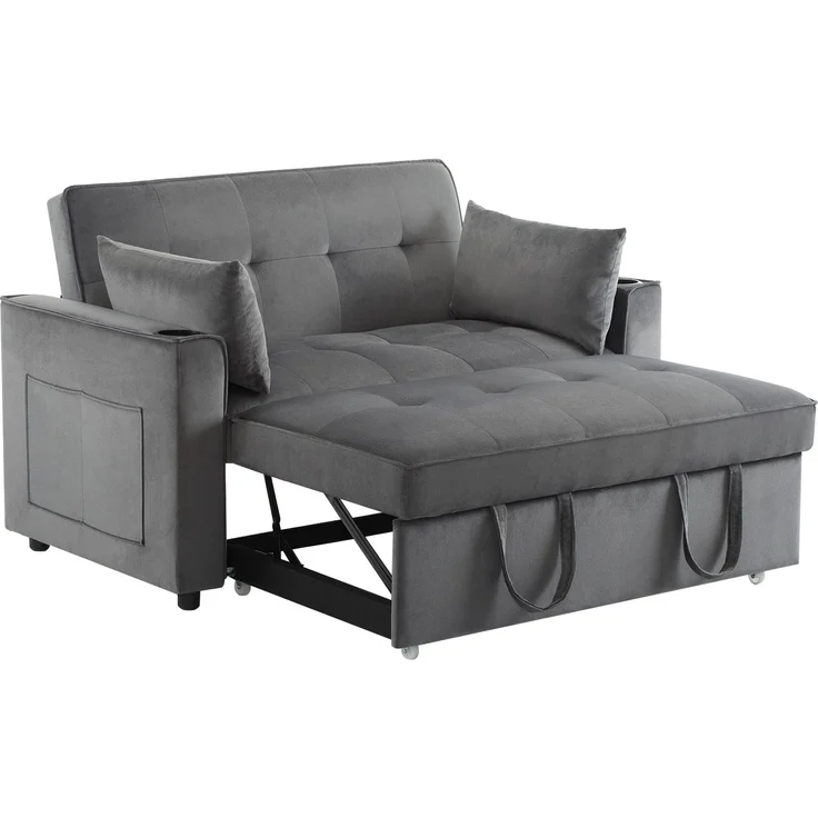 Schlafsofa Samt 3-in-1 verstellbar, 137 x 76.5 x 83 cm – Zweisitzer mit ausziehbarer Liege & Getränkehaltern – Bild 9