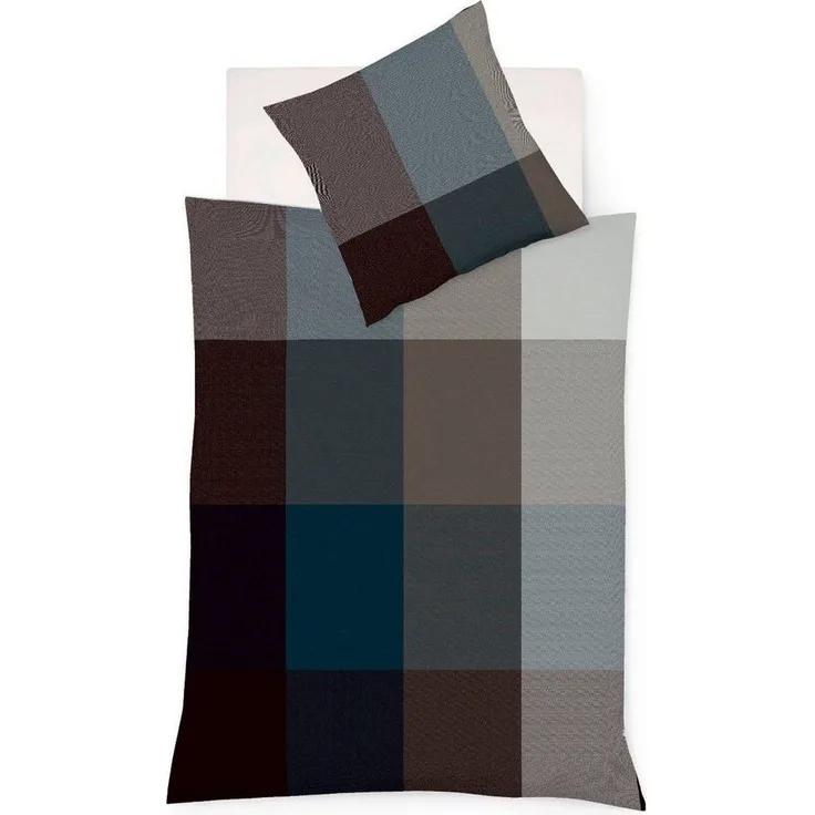 Fleuresse Lech Edelflanell Bettwäsche 135x200 Karo dunkelblau grau 604386-02