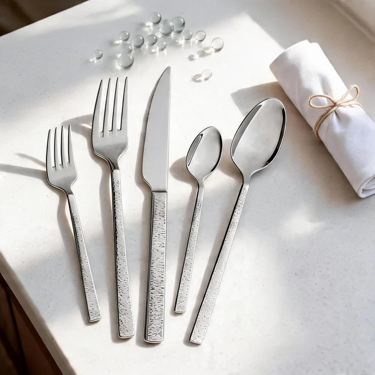 Mulex Besteck-Set Genua, Besteckset mit 3 Multifunktionstüchern (63-tlg), 12 Personen, Edelstahl 18/0, Kratzfestes Besteck mit edlem Design und angenehmer Haptik – Bild 2