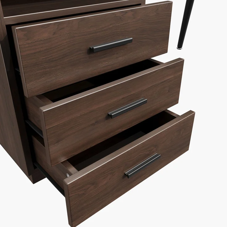 Flieks Schreibtisch 130×50×75 cm, Bürotisch mit gehärteter Glasplatte, 3 Schubladen & offenem Ablagefach, Metallgestell, modern, Braun – Bild 9