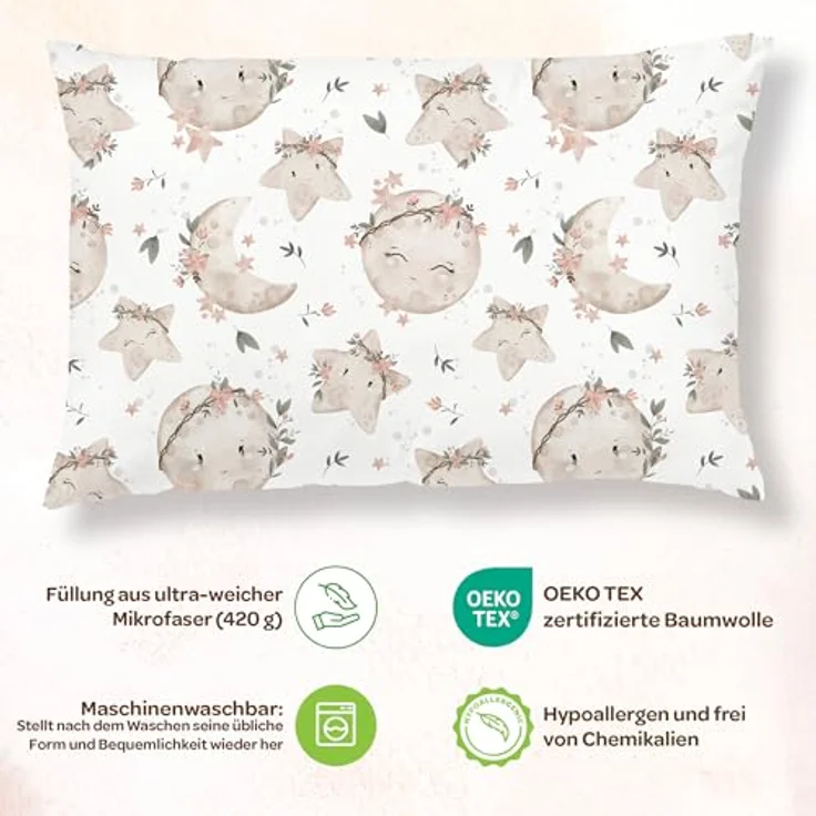 Kinderkissen Mit Kopfkissenbezug Aus Baumwolle 40x60 cm - Kopfkissen Geeignet Für 3 Bis 10 Jahre - Kinder Kuschelkissen - Weiches Kinder Kopfkissen Hypoallergen - Ideal Fürs Bett, Reisen, Schläfchen – Bild 3