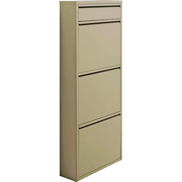 Kare Design Schuhschrank Caruso 3 Plus 1, Khaki, 114,5x50x15cm, Schuhkipper, Schuhregal, Schuhablage, 3 Fächer für 6 Paar Schuhe + 1 Fach für Schlüssel, Stahl, Schmal, Eingangsbereich – Bild 5