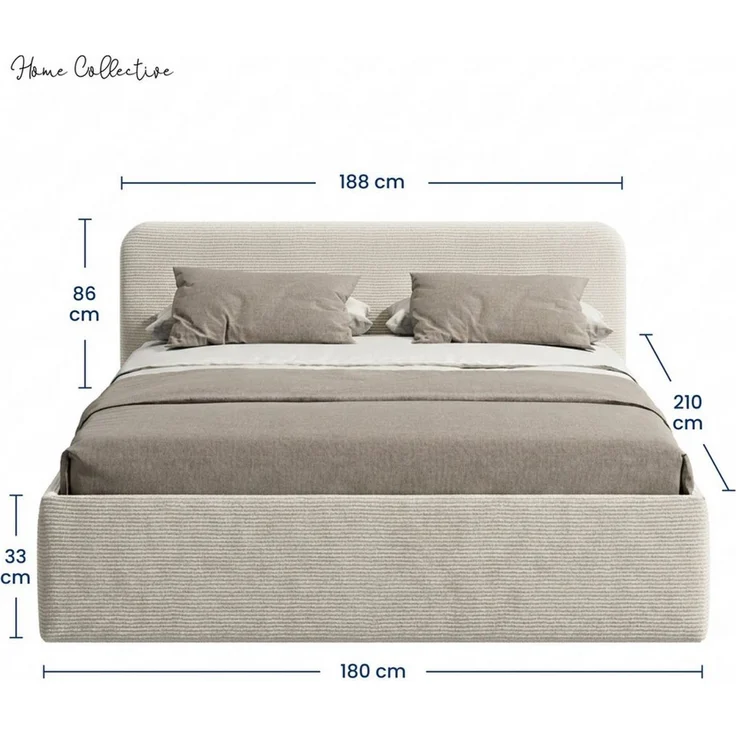 Home Collective Polsterbett Bett mit Stauraum, verstellbarem Lattenrost, viele Größen (Größen: 100x200 120x200 140x200 160x200 180x200 200x200, hochwertiger Kordstoff, made in Germany), wählbare Matratze Federkern oder Kaltschaum, Hellbeige – Bild 2