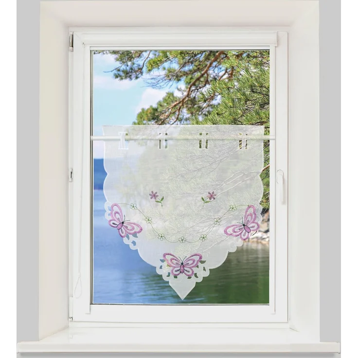 ARSVITA Fenstergardine mit Stickerei, Blumen oder Schmetterlingen bestickte 35x40cm Fensterbild, in vielen verschiedenen Designs verfügbar (Farbe: Violett - Lila) – Bild 3