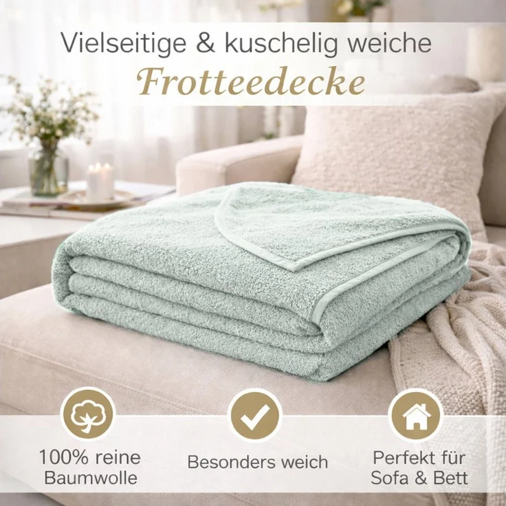 Wohndecke Frotteedecke, KiGATEX, 100% Baumwollfrottee, 150 x 200 cm – Bild 4