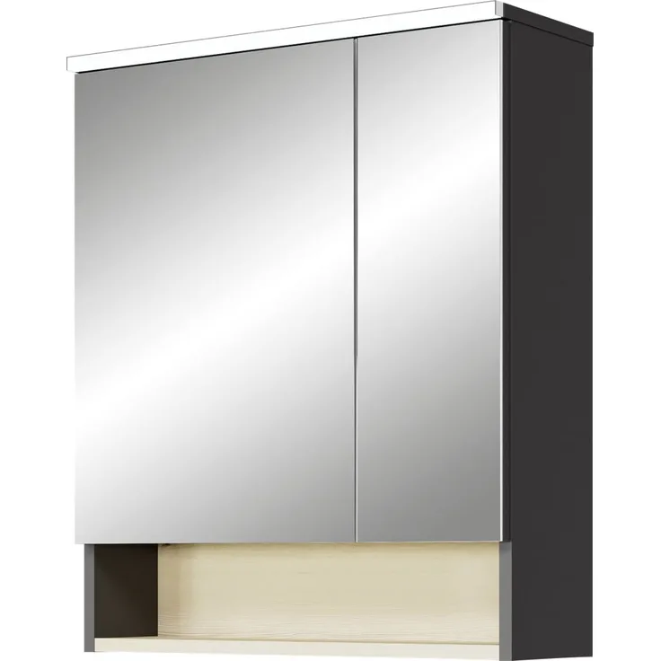 Pelipal Spiegelschrank Quickset 25-I, 60 cm mit LED-Kranzbeleuchtung und zwei Spiegeltüren in Quarzgrau