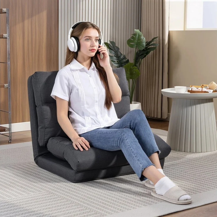 HOMCOM Bodenkissen mit Bettfunktion, Leinenoptik, für Wohnzimmer Schlafzimmer Dunkelgrau – Bild 5