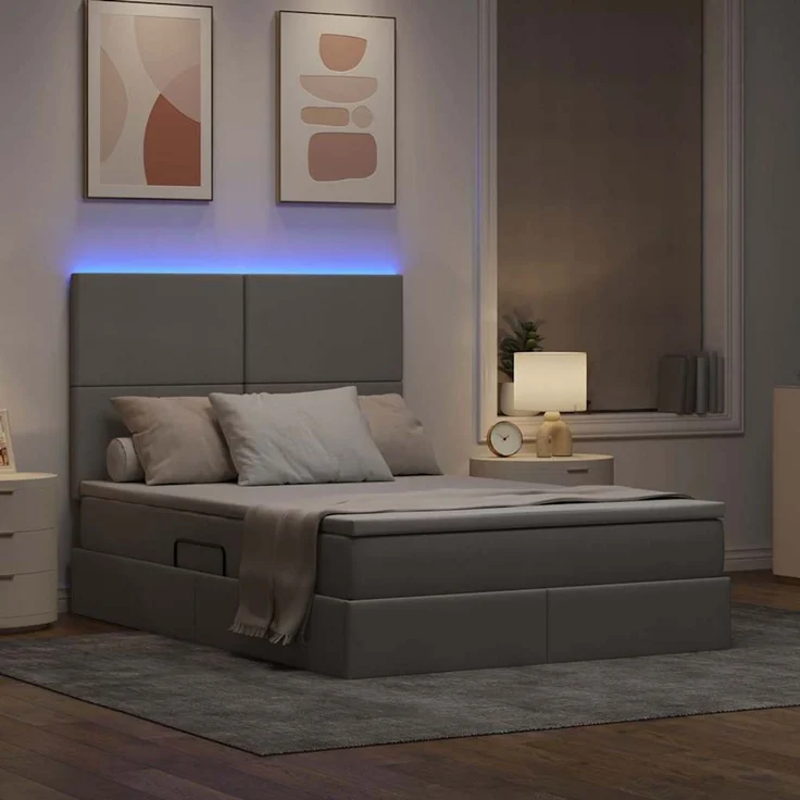 vidaXL LED-Speicherbett mit Matratze Taupe 140 x 200 cm Stoff 3372360 – Bild 5