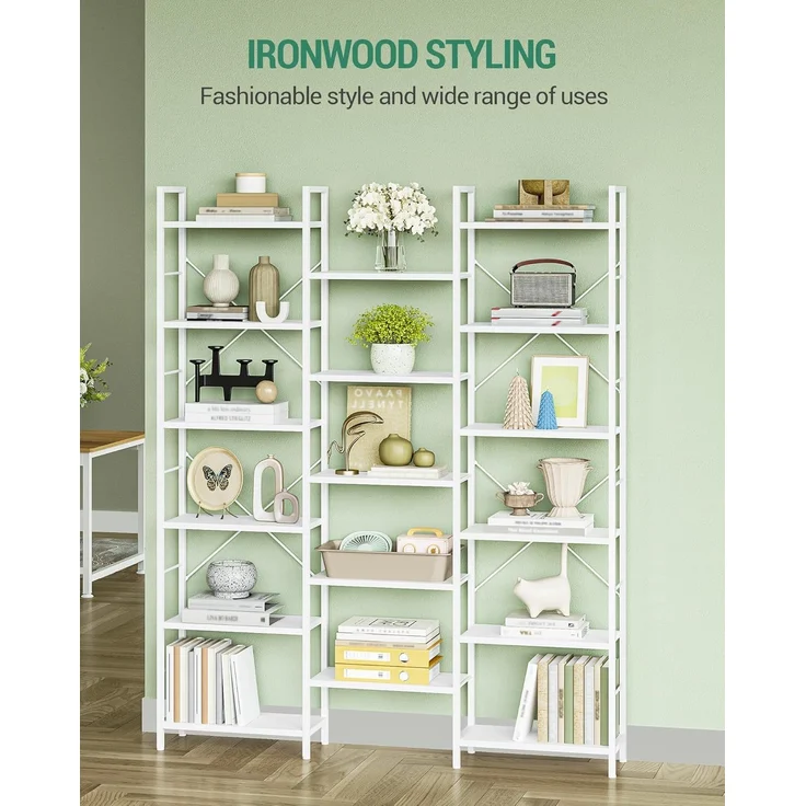 Bücherregale, Standregale, Regal mit 17 Fachböden, 6 Etagen, Verstellbarer Abstand, 24 x 152 x 186 cm, Tragfähigkeit 340 kg, Wohnzimmer, Büro, Weiß – Bild 2