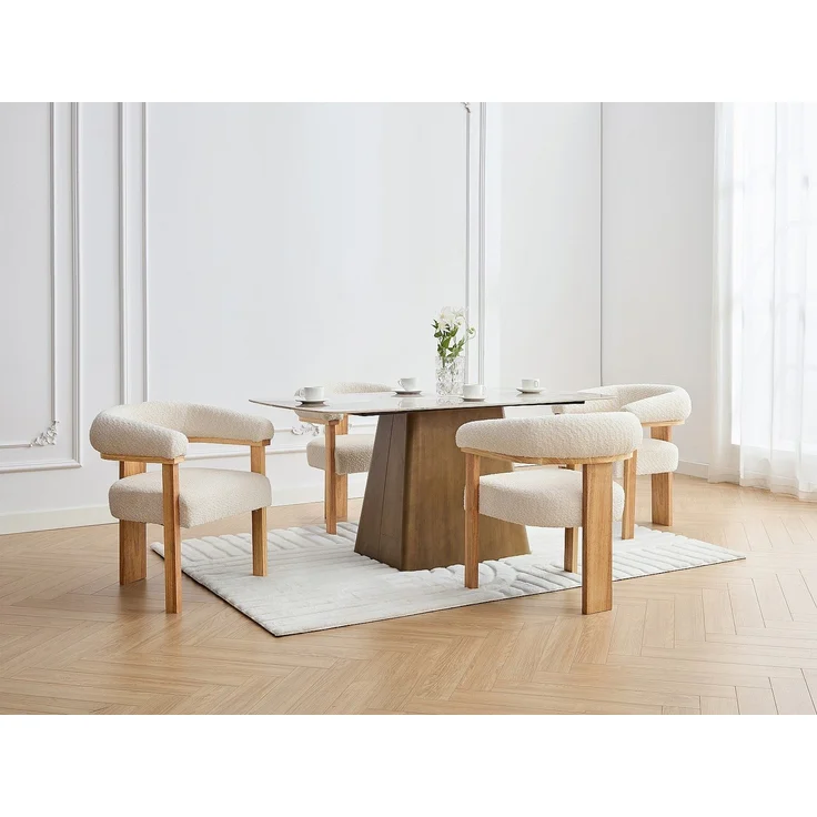 Vente-unique - Stuhl mit Armlehnen - Bouclé-Stoff & Kautschukholz - Weiß & Holzfarben - LIVELIA von Pascal MORABITO – Bild 9