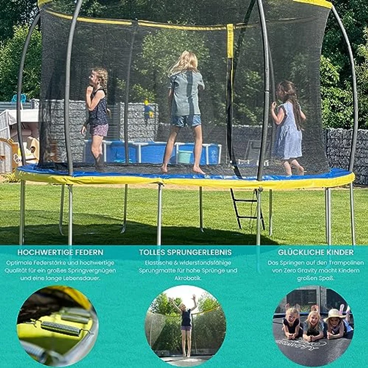 Ultima 4 Zero Gravity Trampolin Ø 183 cm, inkl. Leiter und Sicherheitsnetz, TÜV geprüft, für Nutzer bis 50 kg – Bild 6