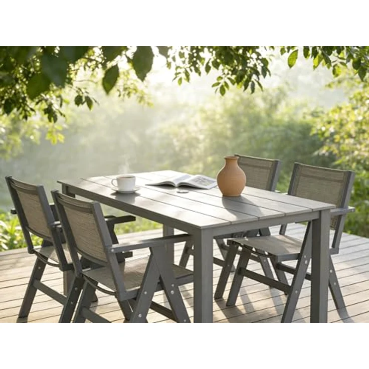 HIPS Outdoor Dining Table with Umbrella Hole, Rectangular Patio Table, Weather Resistant Dining Table for Backyard, Garden, Poolside (Carbon Grey) – Bild 2