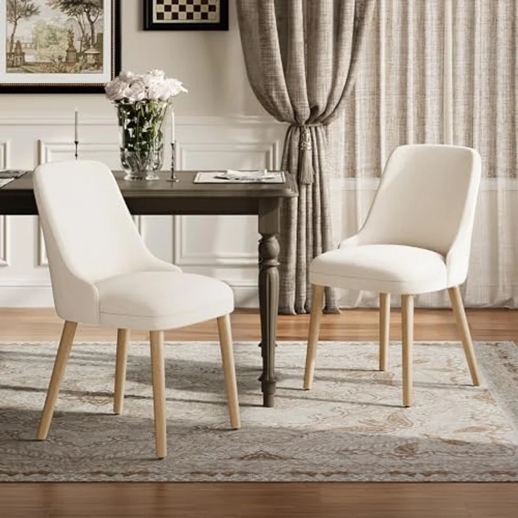 COLAMY Esszimmerstühle 2er Set, Gepolsterter Stuhl mit Holzbeinen, Hohe Rückenlehne für Esszimmer/Restaurant/Café, Beige – Bild 2