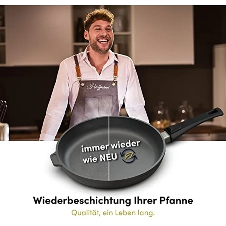 Hoffmann Germany Crêpepfanne Crepe Pfanne Ø 28 cm, Made in Germany alle Herdarten, Aluguss (1-tlg, 1x Crêpepfanne Ø 28 cm), abnehmbarer Griff, Induktion, Antihaft, einseitig erhöht – Bild 7