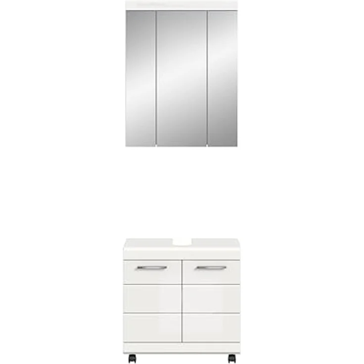 xonox. home – 2 TLG. Badkombination Scout 60x191x34 cm in Weiß Hochglanz – Mobiles Set aus Waschbeckenunterschrank & Spiegelschrank auf Rollen – Modernes Badezimmerset für Flexible Badorganisation – Bild 2