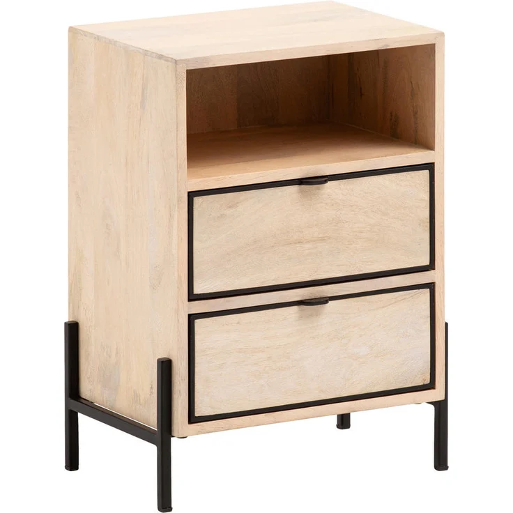 MID.YOU Nachtschrank, Hellbraun, aus massivem Mangoholz, 2 Schubladen, 43x60x50 cm, für Schlafzimmer