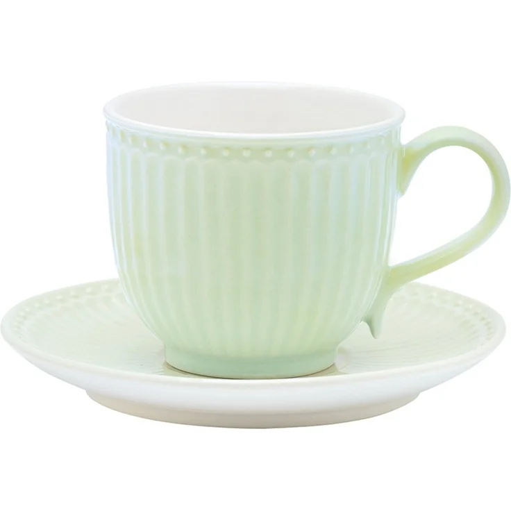 Greengate Tasse Alice Tasse mit Untertasse pale green 8,5 cm, Stoneware – Bild 1