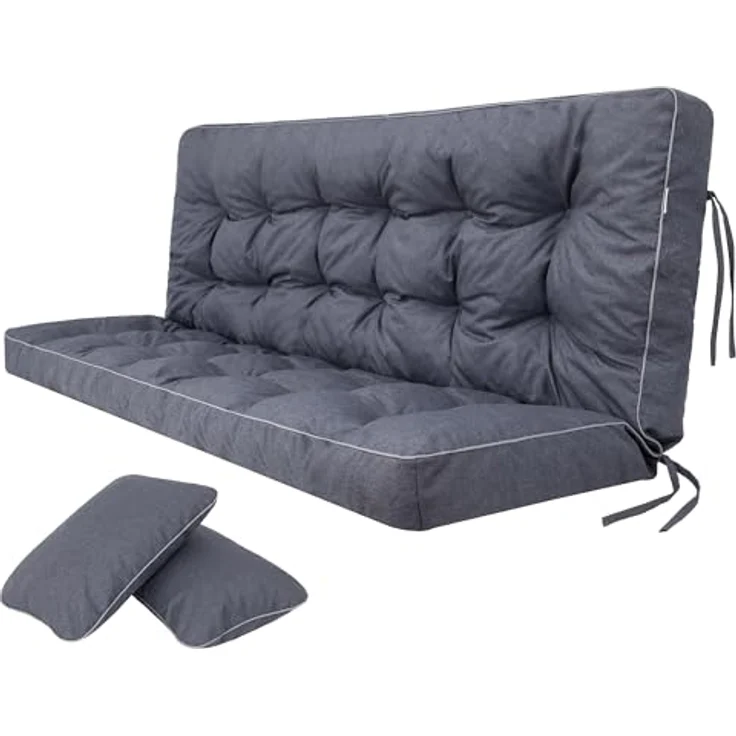 Bjird Bankauflage Pola 100 cm 120 cm 150 cm 180 cm, für Gartenbank und Hollywoodschaukel - inkl. 2 Stück Seitenkissen – Bild 2