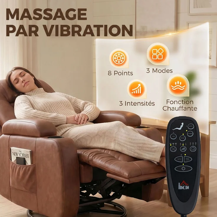 MELAYR, Massagesessel mit Heizfunktion, Entspannungssessel, Verstellbare Rückenlehne, Drehbar, 82 x 99 x 103 cm, Braun – Bild 6