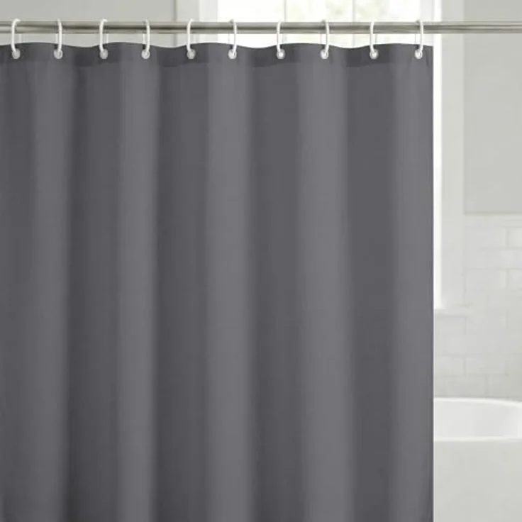 Americanflat Duschvorhang, 100% Polyester, wasserabweisend, mit Metallösen und 12 Duschvorhangringen, Lange Duschvorhänge für Badezimmer, 71 x 74 cm, Grau – Bild 1
