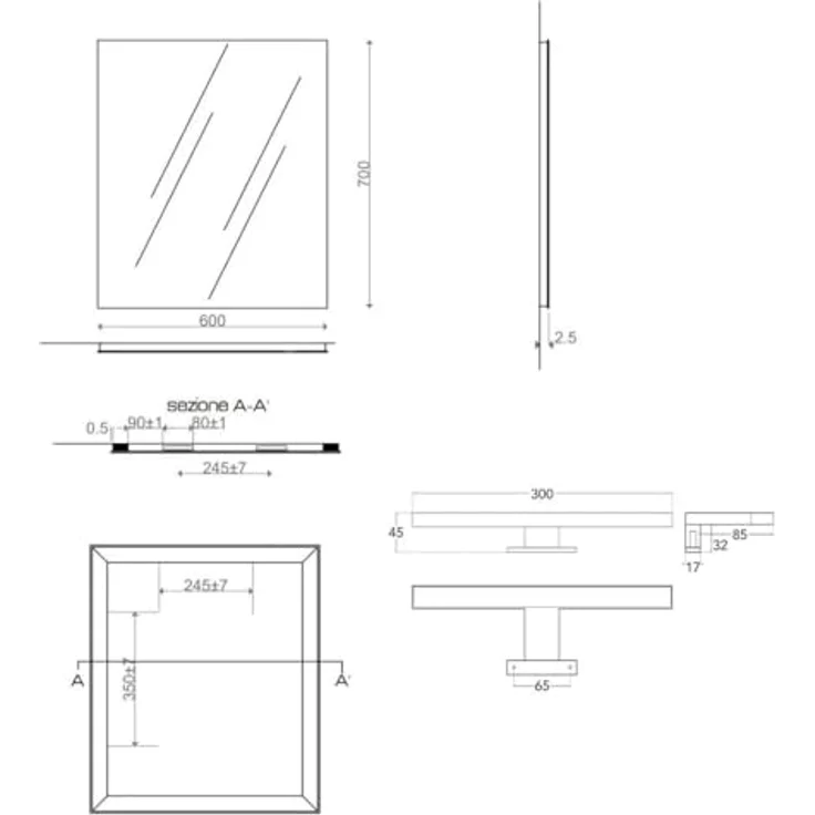 KIAMAMI VALENTINA Badezimmerspiegel 60x70 cm umkehrbar mit verchromter LED-Lampe und grauem ABS-Rahmen – Bild 5