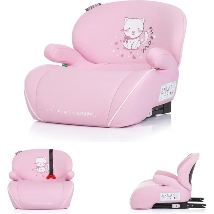 Chipolino Kindersitz, Sitzerhöhung Sonic Isofix, i-Size, 125-150 cm, Armlehne rosa weiß – Bild 1