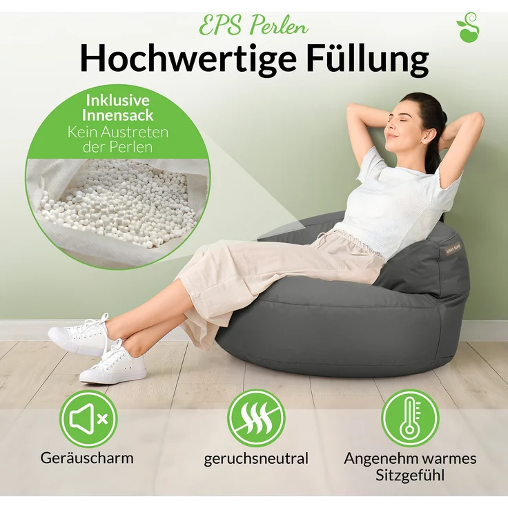 Green Bean® Sitzsack Sofa mit Füllmaterial - Lounge im Sitzsack-Design 90x50cm mit ergonomischer Rückenlehne & waschbarem Bezug - Indoor und Outdoor geeignet in Anthrazit – Bild 4