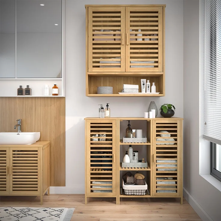 Bellamio 'Newa' Badezimmer Hängeschrank, Bambus, natur, 66x21x59 cm, Badezimmerschrank mit 3 Ablagefächern – Bild 2