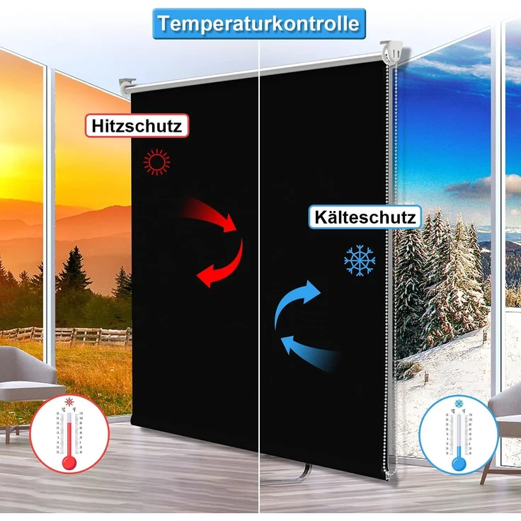 Verdunklungsrollo Thermo Rollos Klemmfix ohne Bohren 105x140 cm(BxH) Schwarz Verdunklungsrollo Lichtundurchlässig Fensterrollo Sicht-und Sonnenschutz Wand-und Deckenmontag Rollo für Fenster und Tür – Bild 3