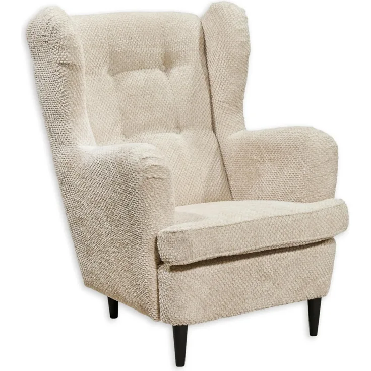 OSKAR Ohrensessel mit geknöpfter Polsterung, Ivory - Vintage Wohnzimmer Sessel mit Massivholz Füßen - 78 x 102 x 98 cm (B/H/T)