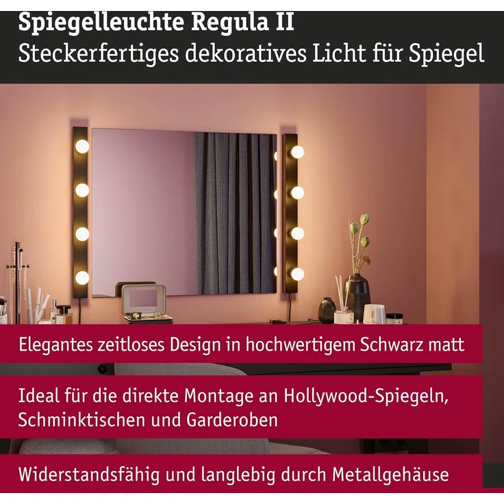 Paulmann 80101 Spiegelleuchte Regula II Stecker 4-flammig E14 Schwarz IP44 – Bild 2
