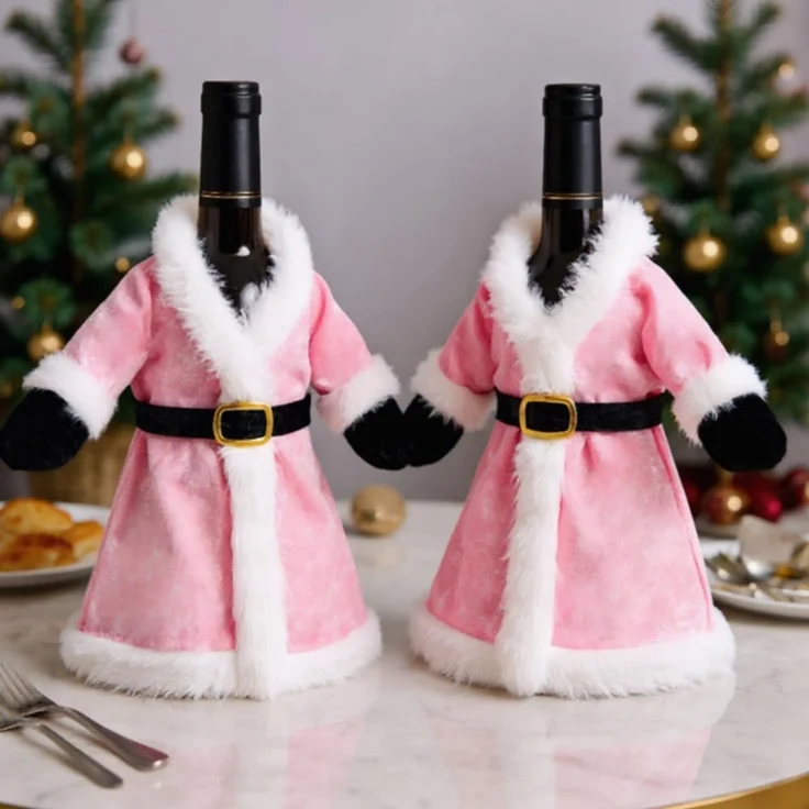 ABC Weinflaschenbezug, für Weihnachten, rot, Plüsch / Textil, 4 x 26 x 21 cm – Bild 3