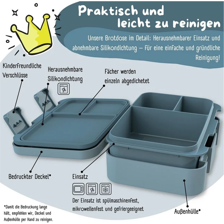 BEARFOOT Lunchbox Brotdose mit Fächern, leicht & auslaufsicher - Bär blau, PP, ABS, Silikon, Kindergarten und Schule - Mädchen und Jungen, Vesperbox, Snackbox – Bild 4