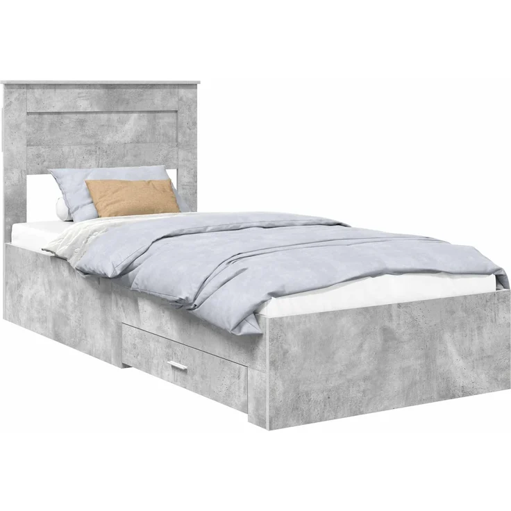 vidaXL Bettrahmen mit Kopfteil Beton Grau 90 x 200 cm Holzwerkstoff 3410038 – Bild 1