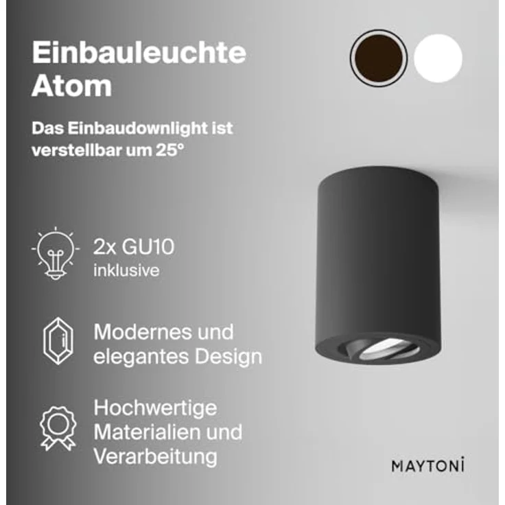 MAYTONI ATOM Deckenlampe – Flacher GU10 Deckenspot aus Aluminium, schwenkbar und LED fähig, für Küche, Flur, Wohnzimmer – Schwarz – Bild 2