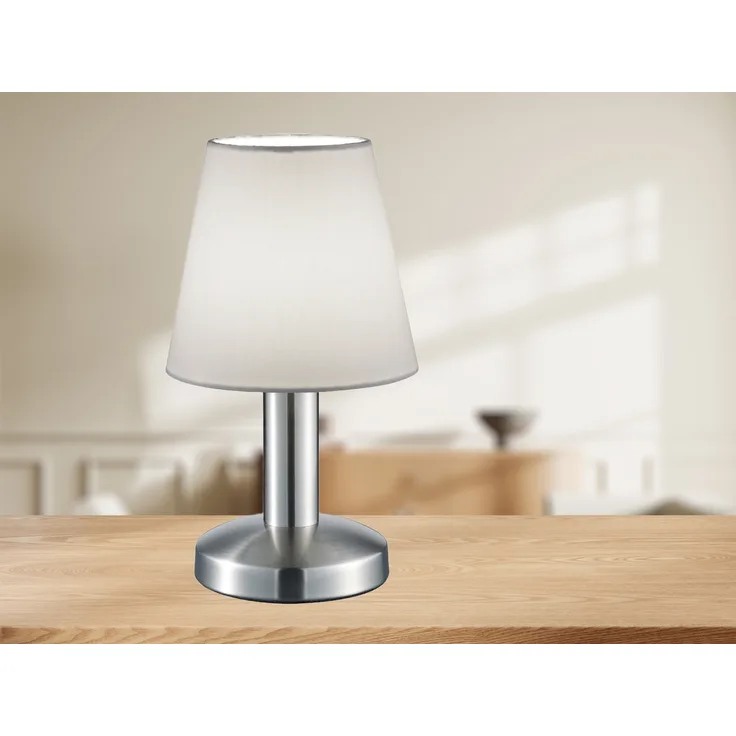 Tischlampe MATS II Stoff Lampenschirm Weiß Touchfunktion EIN/AUS, Höhe 24 cm