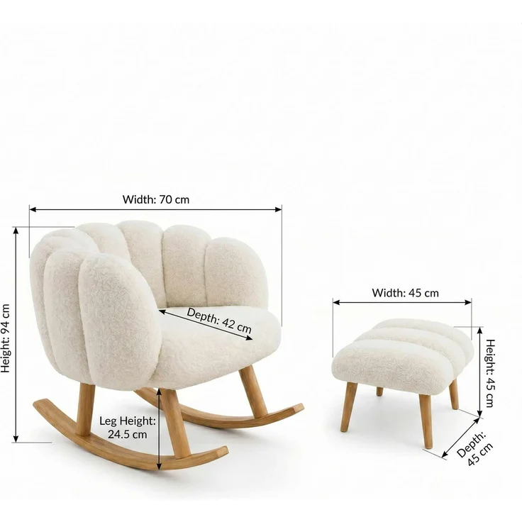 Hanah Home Elegantes Ohrensessel- und Pouf-Set (2-teilig), Weiß, 100% melaminbeschichtet, superweicher Schaumstoff, perfekt für modernes Wohnen – Bild 4