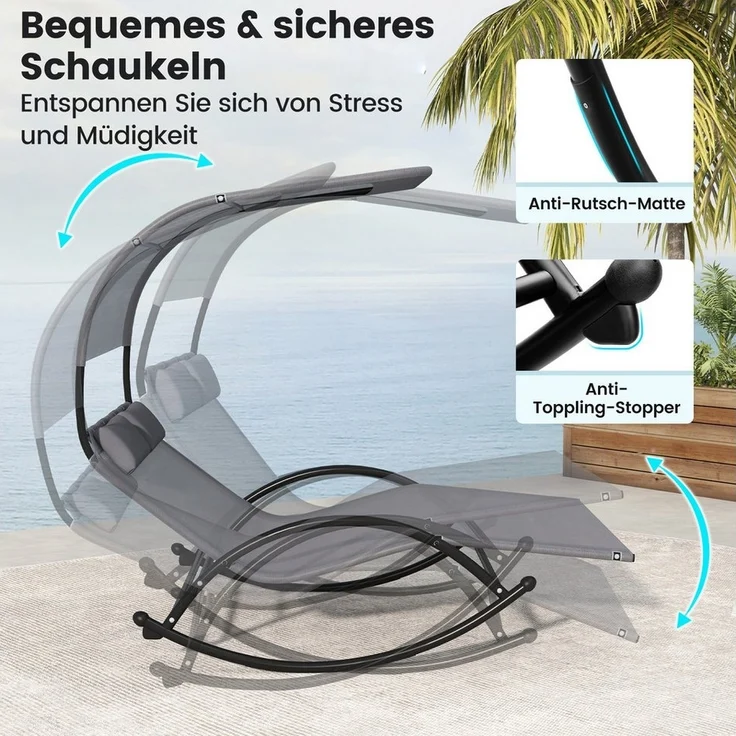 COSTWAY Gartenliege 2 Personen, mit Dach, 1 St, bis 300kg, 197x137x165 cm – Bild 2