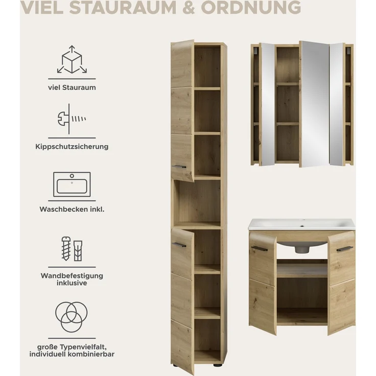 Badkombination (B/H/T: 105x185x46 cm) in Artisan Oak Nachbildung und Artisan Oak Nachbildung – Bild 9