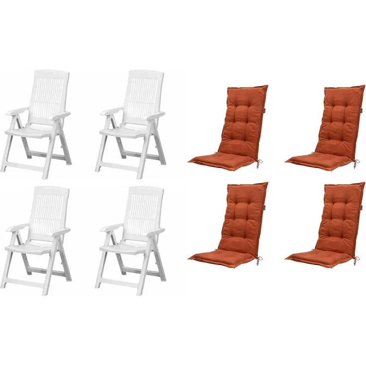 SET Tampa 4 x Klappsessel weiß, 4 x Auflage terra