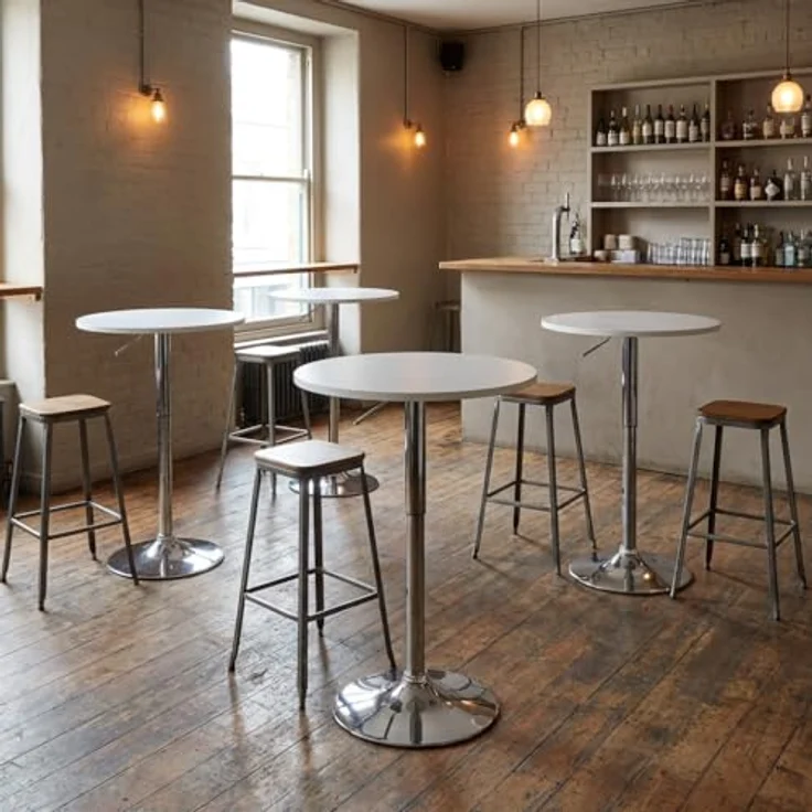 Brigros WeHome - Bartisch, hoher Couchtisch, höhenverstellbarer Couchtisch, quadratischer oder runder Tisch, Küchentisch erhältlich (Weiß, rund) – Bild 3