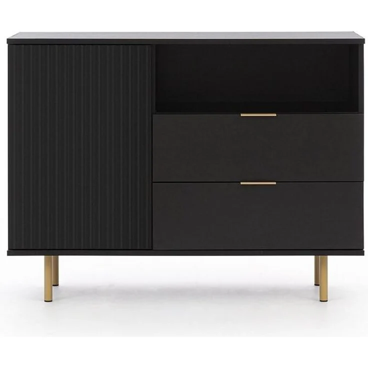 Lomadox Wohnzimmer-Set NADOR-132, (Mega-Spar-Set, 3-St, 3-tlg), in matt schwarz, goldfarbene Metallgriffe und -füße – Bild 2