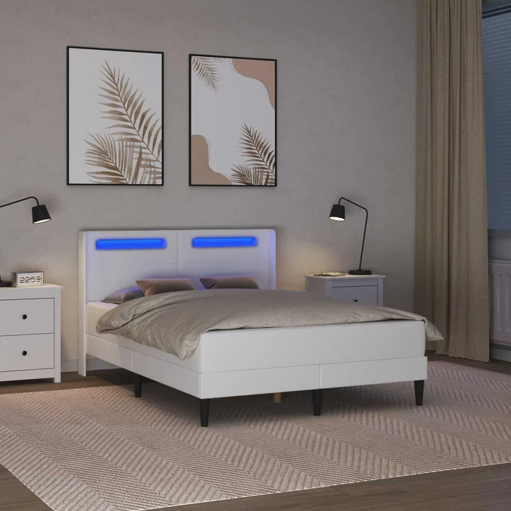 vidaXL Bettrahmen mit LED-Lichtleisten Weiß 120x200 cm Kunstleder 42027977 – Bild 4