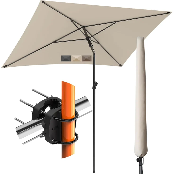 4smile Sonnenschirm Balkon SunnyShade Plus, Sonnnenschutz Balkon SET 3-in-1, Beige - UV50+ Sonnenschirm rechteckig 200x125 cm + Sonnenschirmhalter Balkongeländer + Sonnenschirmhülle