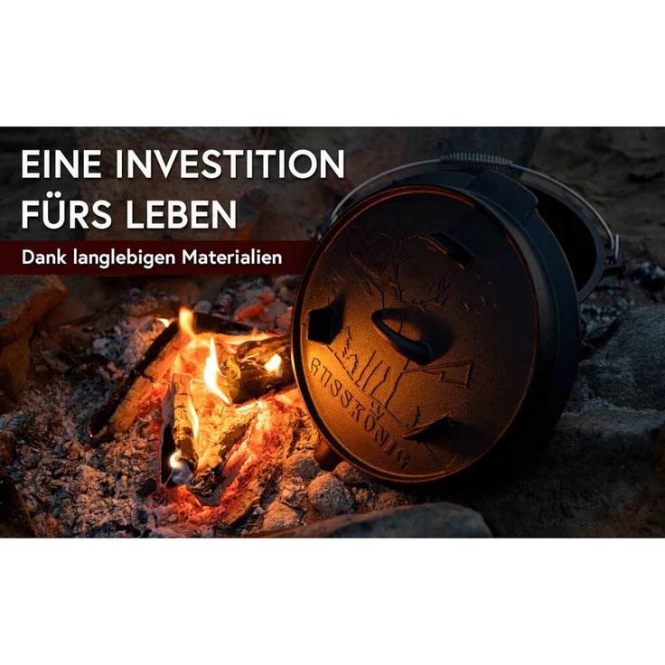 Dutch Oven 12 l mit Füßen – eingebrannt & sofort einsatzbereit, inkl. 2in1 Deckelheber, Reinigungsbürste, Rezeptbuch & Pflegeanleitung – Bild 13