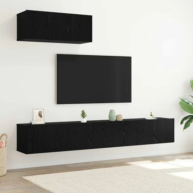 vidaXL TV-Schrankset Wandmontiert 3 pcs Schwarze Eiche Holzwerkstoff 3332537 – Bild 1