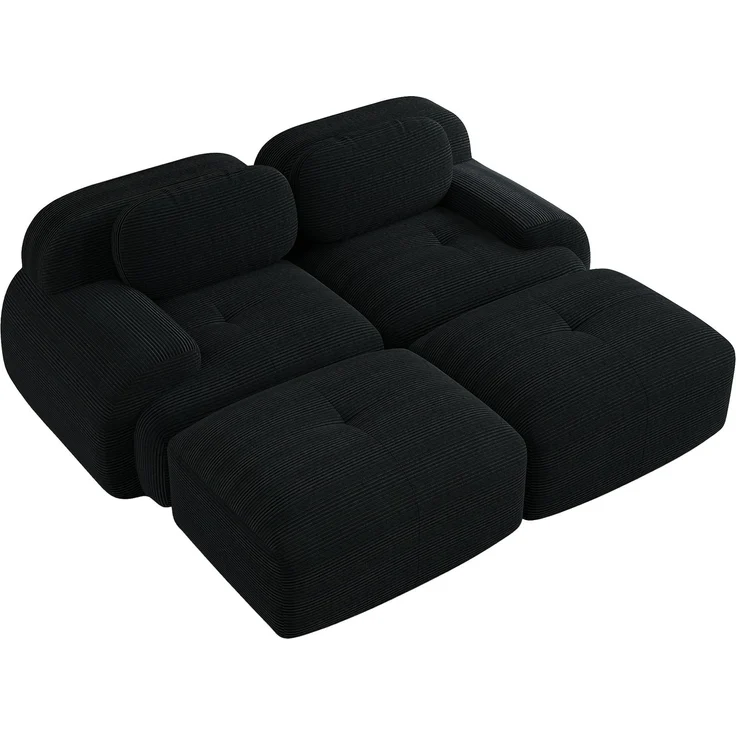 2-Sitzer-Sofa aus Cordstoff,modular kombinierbar mit Chaiselongue rutschfest ergonomische Armlehnen und hochelastische Polsterung für Wohnzimmer und Schlafzimmer,Cordstoff,Black, – Bild 5